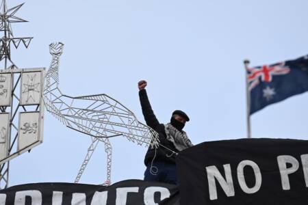 Pro-Palestinian supporters occupy roof of Parliament House in Canberra