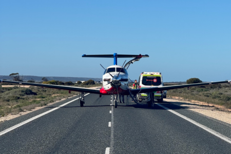 Wet weather forces Royal Flying Doctor Service pilots to use the Eyre Highway as a landing strip