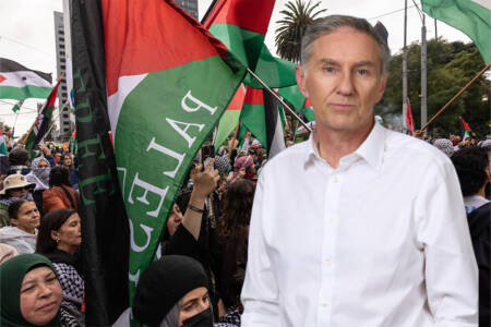 Gary Adshead clashes with pro-Palestine protest organiser